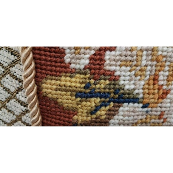 Vintage Floral Needlepoint Tapestry Throw Pillow With Tassel Trim Beige & Rust - Picture 7 of 10